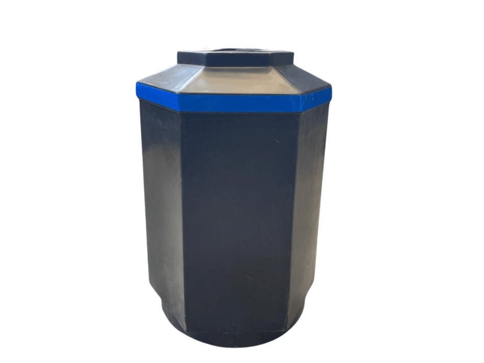 Bote Hexagonal de Polietileno Negro 100 L con Franja Azul