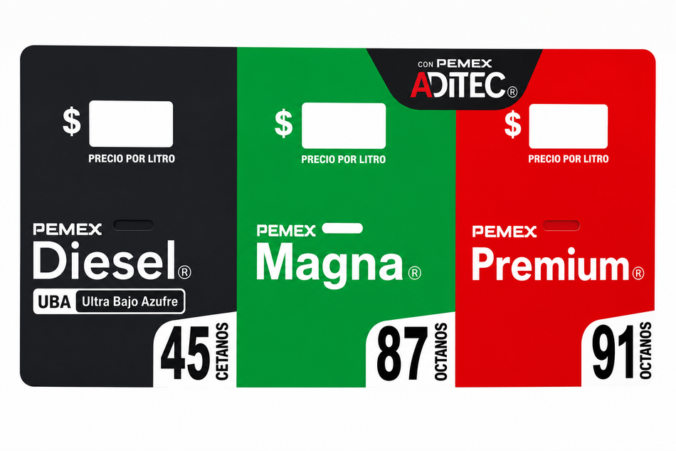 Calcomanía Lexan E500 Diesel-Magna-Premium 91 Aditec